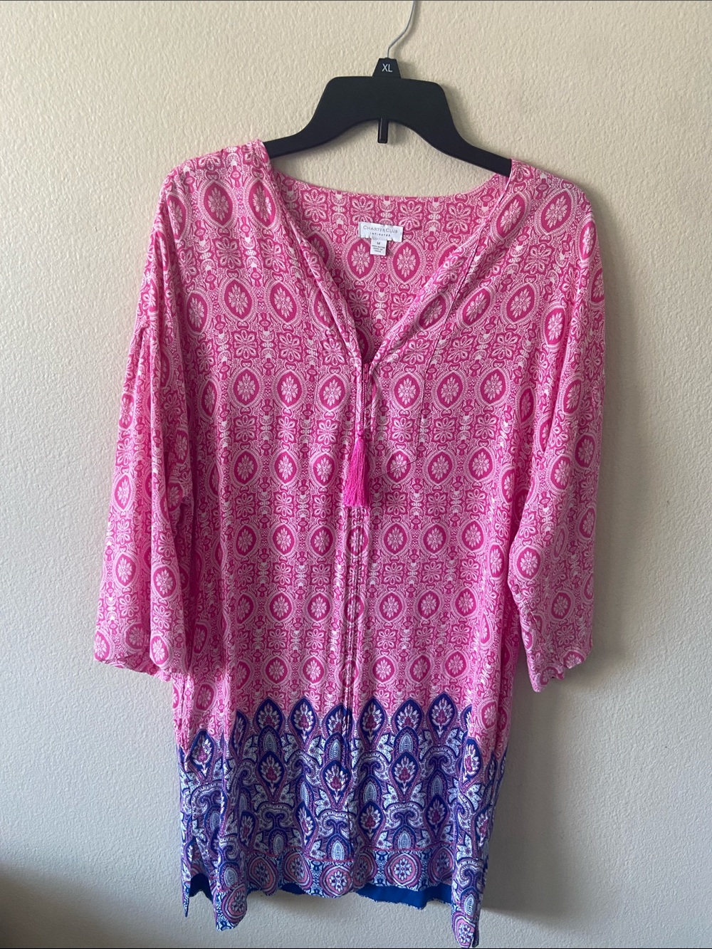 Charter Club Intimates Pink & Blue Printed V-Neck Tunic Night Gown